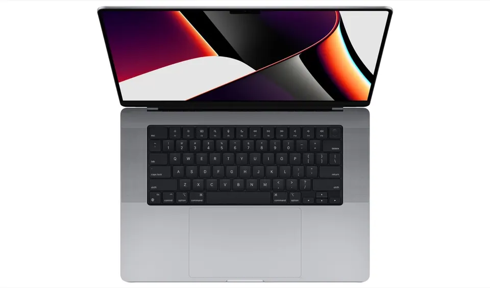 Bàn phím MacBook Pro nhìn từ trên xuống, phím Touch ID ở góc phải hàng phím trên cùng