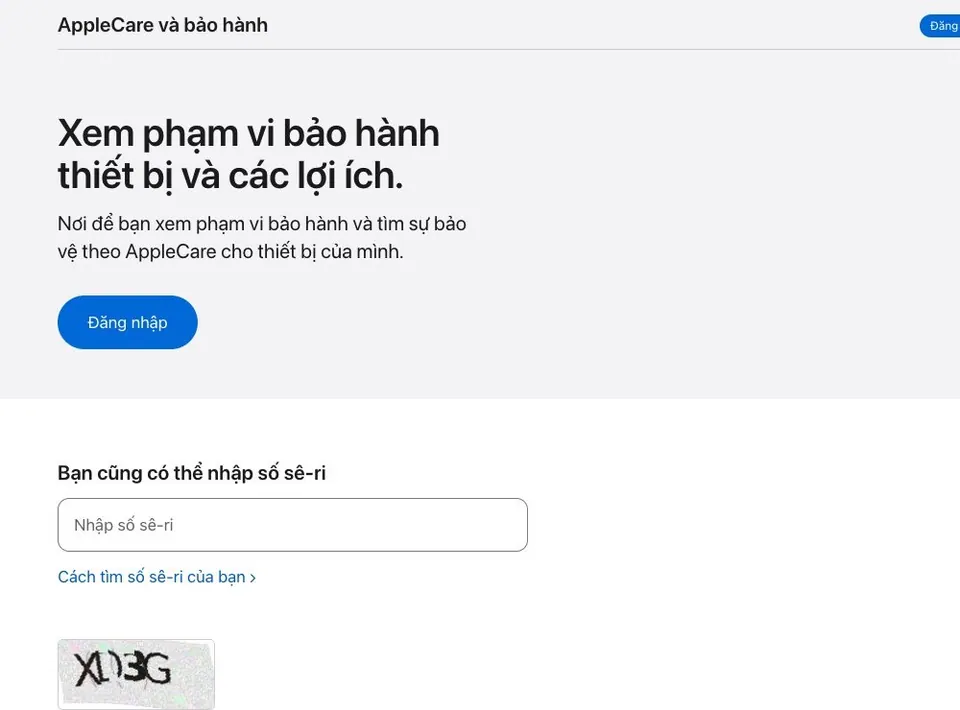 Trang checkcoverage.apple.com để kiểm tra serial MacBook