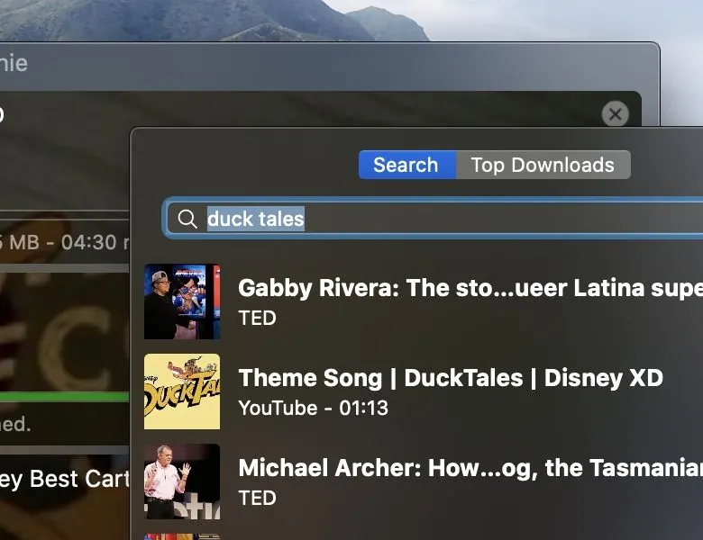 Trình tìm video tích hợp trong Downie. (Ảnh: software.charliemonroe.net)