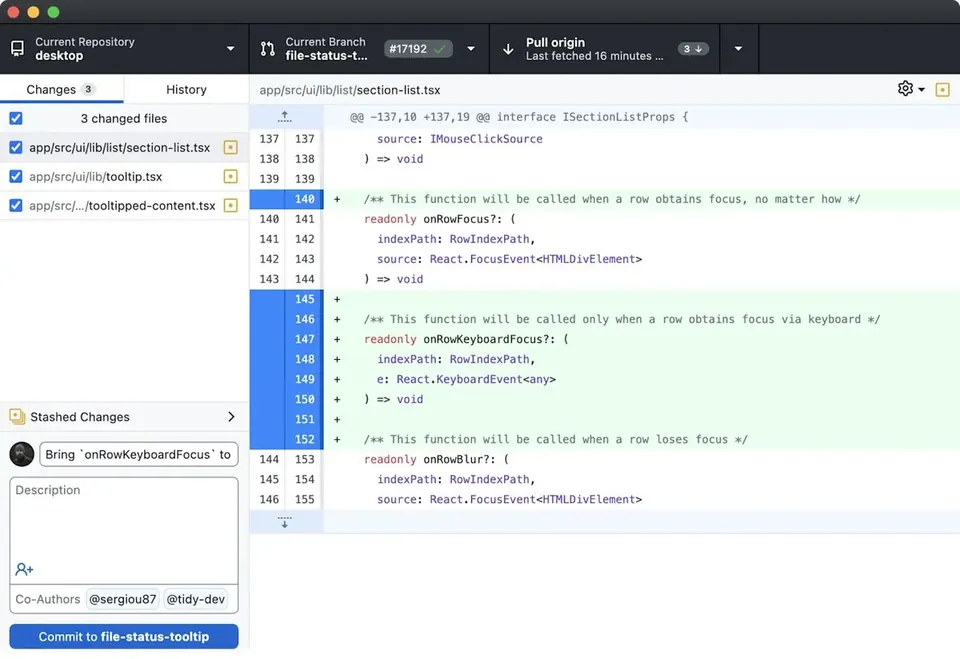 Xem thay đổi và commit trong GitHub Desktop. (Ảnh: desktop.github.com)
