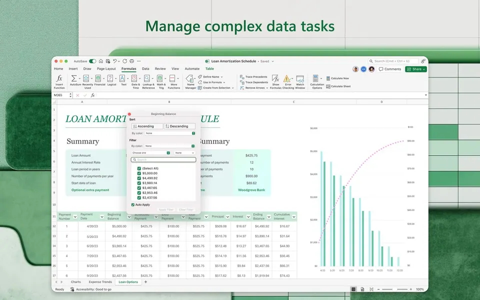 Quản lý tác vụ dữ liệu phức tạp trong Excel cho Mac. (Ảnh: App Store)