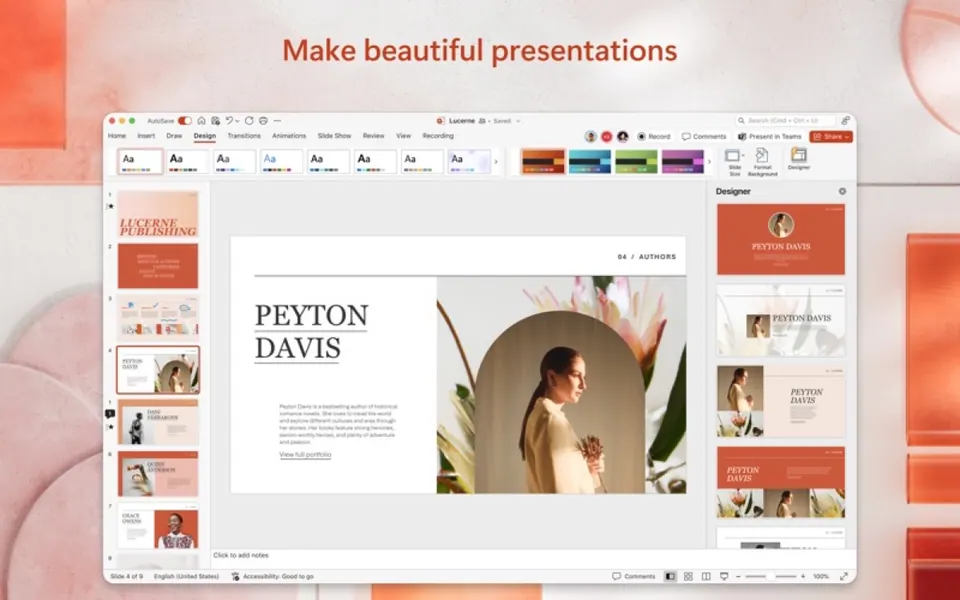 PowerPoint cho Mac với bộ công cụ ribbon quen thuộc. (Ảnh: Mac App Store)