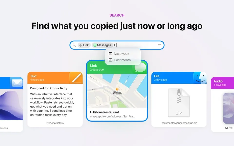 Tìm lại nội dung đã copy trong Paste. (Ảnh: App Store)