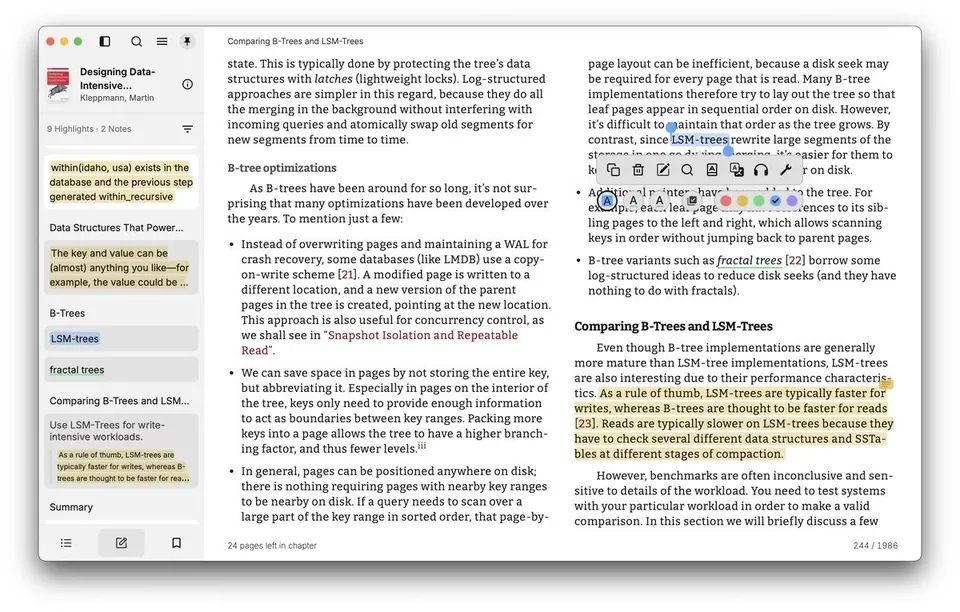 Readest trên desktop: highlight và ghi chú khi đọc. (Ảnh: GitHub readest/readest)
