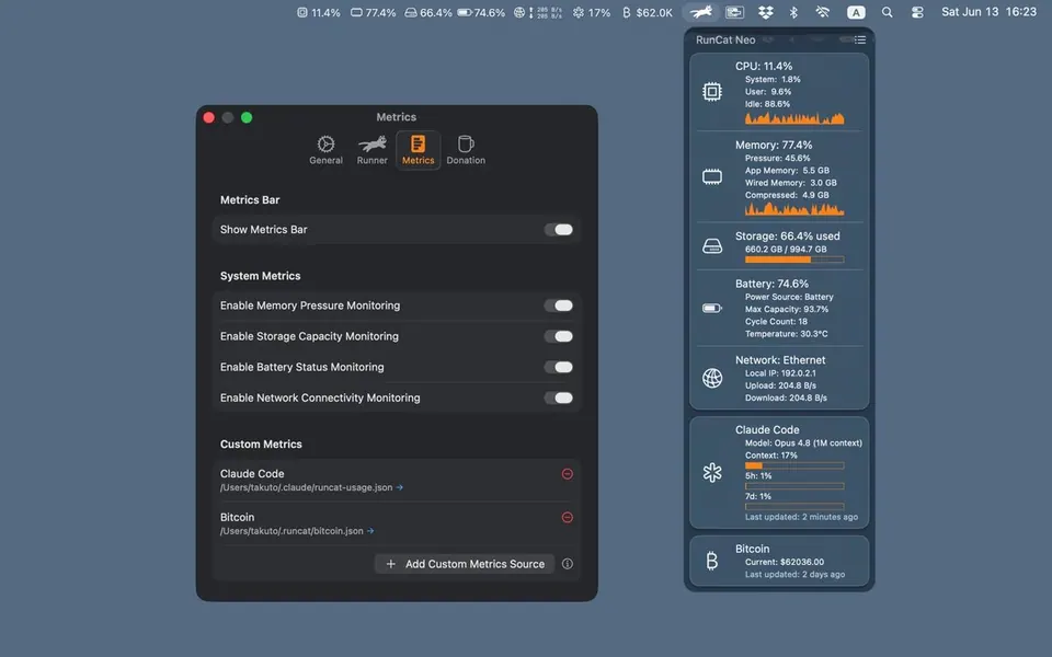 Menu cài đặt RunCat Neo. (Ảnh: Mac App Store)