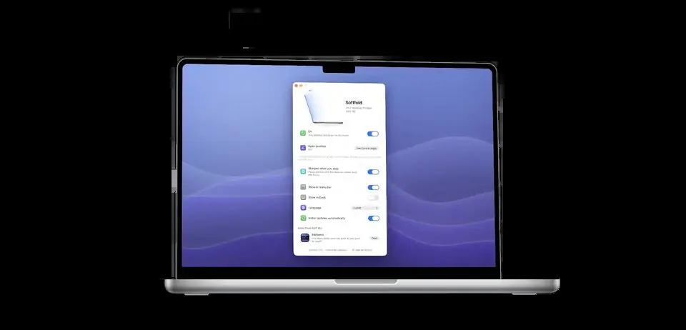 Hiệu ứng Softfold làm desktop MacBook mờ dần khi gập nắp