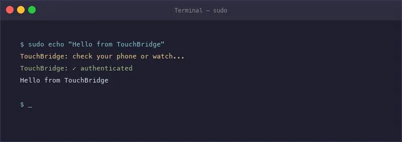 Lệnh sudo trên Mac được xác thực bằng điện thoại qua TouchBridge