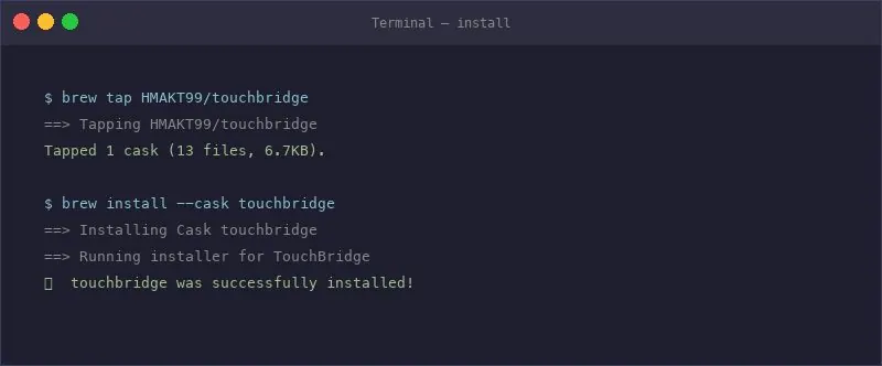 Cài TouchBridge bằng Homebrew trong Terminal. (Ảnh: GitHub HMAKT99/UnTouchID)