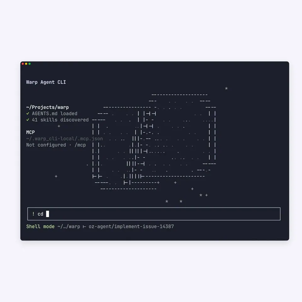 Warp Agent CLI chạy trong terminal. (Ảnh: warp.dev)