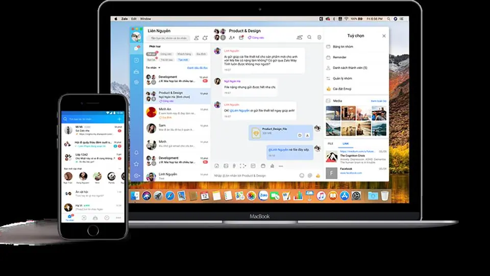 Giao diện Zalo PC trên MacBook và Zalo trên điện thoại