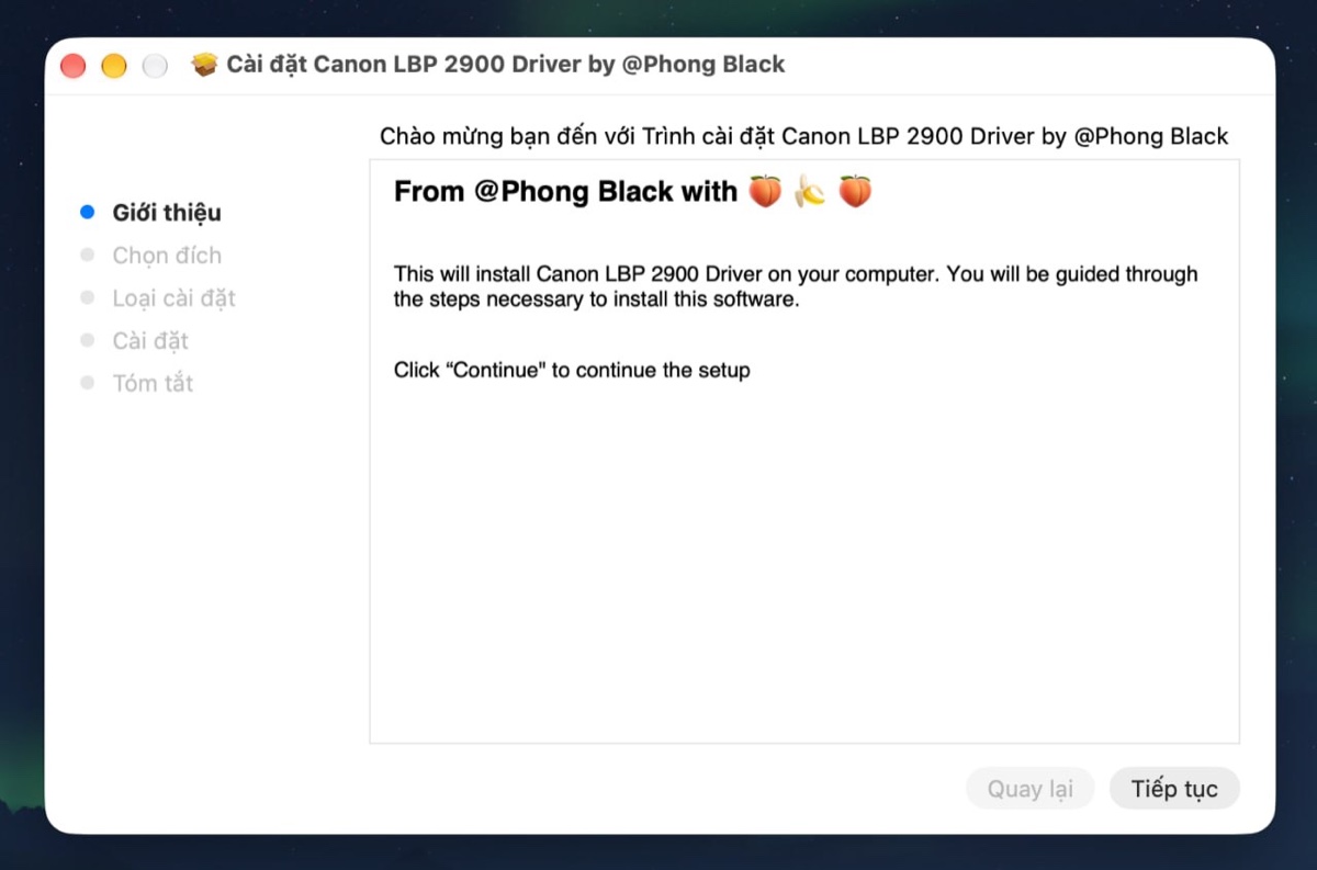 Trình cài đặt bổ sung driver Canon LBP2900 cho macOS